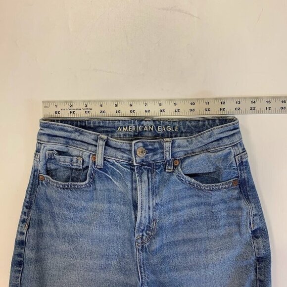 American Eagle Women's Strigid Ripped Distressed Mom Jean in Blown Out Blue SZ 0 - Picture 12 of 15